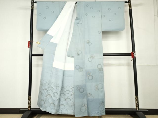 平和屋着物●人間国宝 福田喜三郎 訪問着 刺繍 雪輪重ね花文 暈し染め 正絹 逸品 AABL1046cs