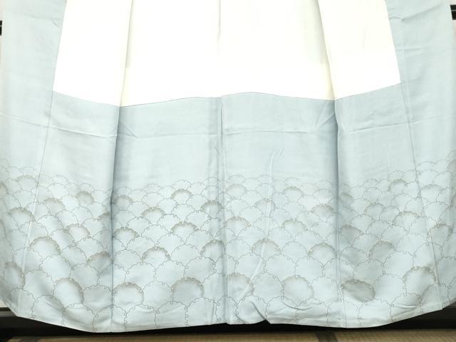 平和屋着物●人間国宝 福田喜三郎 訪問着 刺繍 雪輪重ね花文 暈し染め 正絹 逸品 AABL1046cs