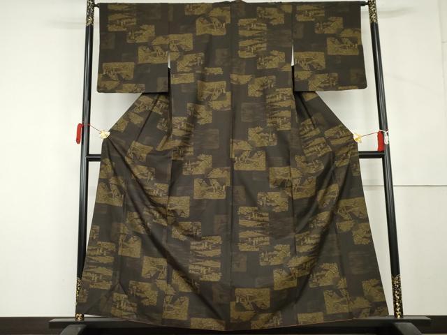 平和屋着物●本場大島紬 9マルキ 風景文 黒地 ますいわ屋扱い 正絹 逸品 AABL1053cs
