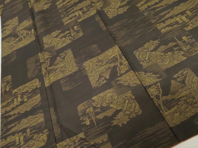 平和屋着物●本場大島紬 9マルキ 風景文 黒地 ますいわ屋扱い 正絹 逸品 AABL1053cs