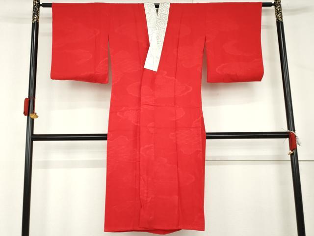 平和屋着物●アンティーク 大正ロマン 長襦袢 袷 雲重ね地紋 赤色 AABL1068cs
