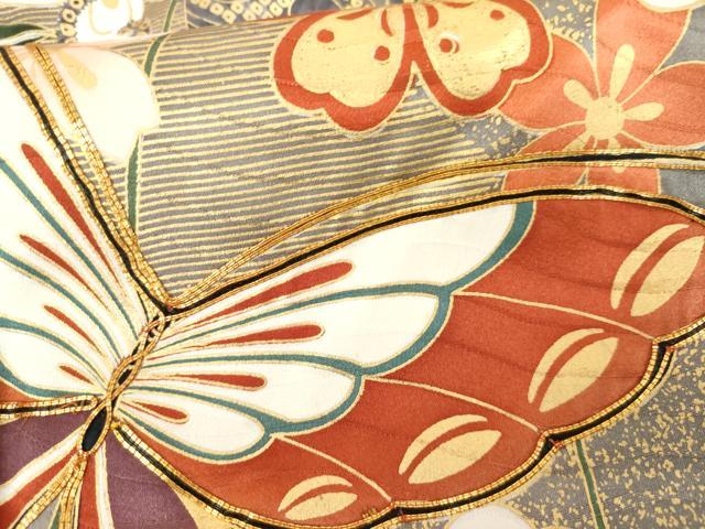 平和屋着物●豪華振袖 駒刺繍 花蝶文 暈し染め 金彩 正絹 逸品 AABL1071cs