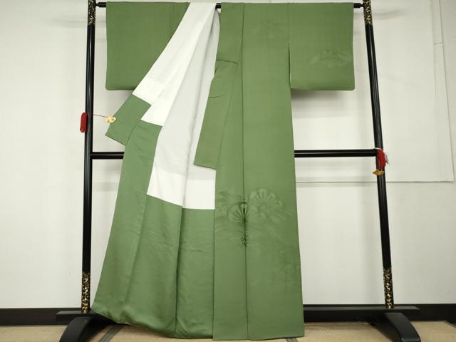 平和屋着物●無地絵羽訪問着 片輪車地紋 柳染色地 正絹 逸品 AABL1076cs