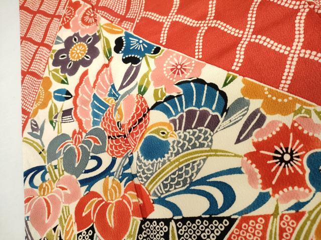 平和屋着物●紅型 振袖 鴛鴦吉祥花文 鬼しぼ縮緬 正絹 逸品 AABL1082cs