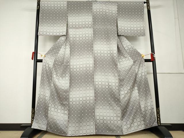 平和屋着物●上質な小紋 格子 暈し染め 正絹 逸品 AABL1103cs