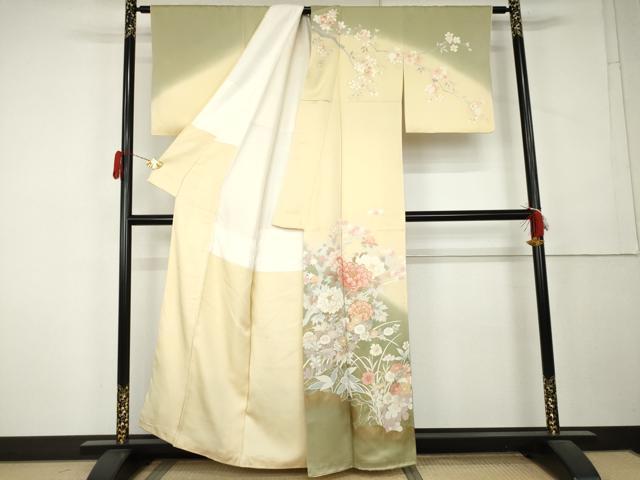平和屋着物●訪問着 駒刺繍 枝花文 桜 暈し染め 金彩 正絹 逸品 AABL1108cs