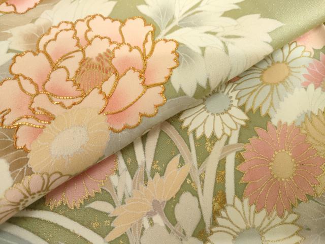 平和屋着物●訪問着 駒刺繍 枝花文 桜 暈し染め 金彩 正絹 逸品 AABL1108cs