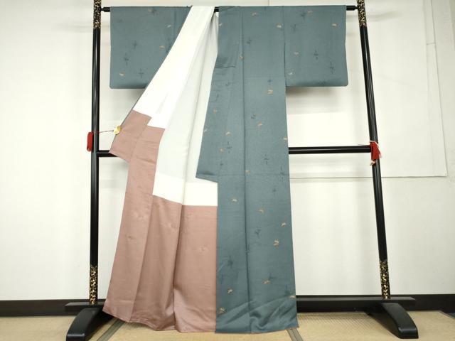 平和屋着物●上質な小紋 笹竹文 金彩 正絹 逸品 AABL1113cs