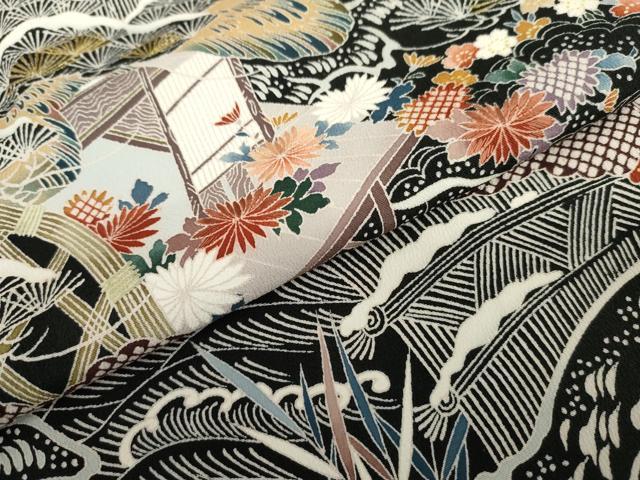 平和屋着物●豪華黒留袖 友禅 刺繍 立波風景文 金糸 正絹 逸品 AABL1114cs