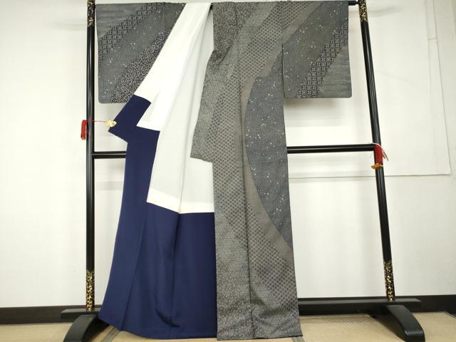 平和屋着物●藍染工房・こんや 全国阿波藍染染織作家協会会員 松本輝夫 本場大島紬 染大島 吉祥花文 正絹 逸品 AABL1118cs