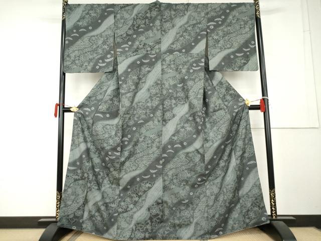 平和屋着物●上質な小紋 紬地 絞り 鳳凰道長更紗花文 正絹 逸品 AABL1123cs