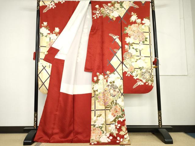 平和屋着物●豪華振袖 駒刺繍 枝花文 金彩 ロング丈 正絹 逸品 AABL1127cs