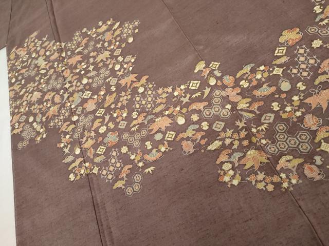 平和屋着物●訪問着 紬地 吉祥宝尽くし 正絹 逸品 未使用 AABL1143cs