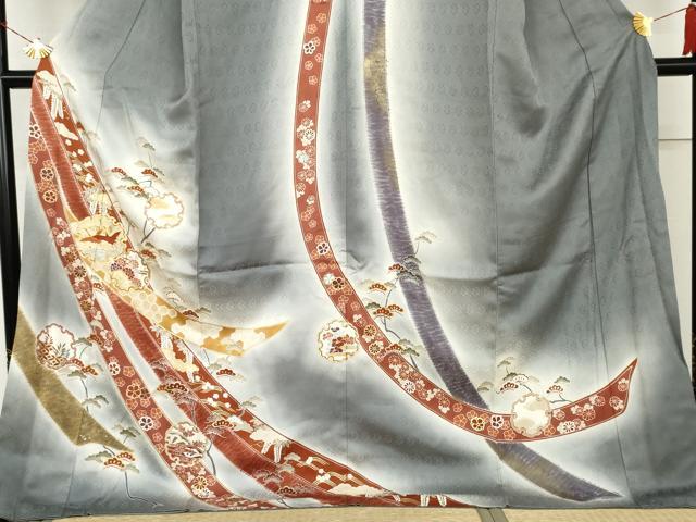 平和屋着物●訪問着 駒刺繍 蔓帯雪輪飛鶴花文 暈し染め 金彩 ロング丈 正絹 逸品 AABL1144cs