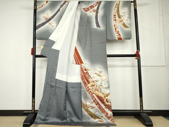 平和屋着物●訪問着 駒刺繍 蔓帯雪輪飛鶴花文 暈し染め 金彩 ロング丈 正絹 逸品 AABL1144cs