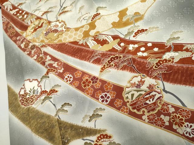 平和屋着物●訪問着 駒刺繍 蔓帯雪輪飛鶴花文 暈し染め 金彩 ロング丈 正絹 逸品 AABL1144cs