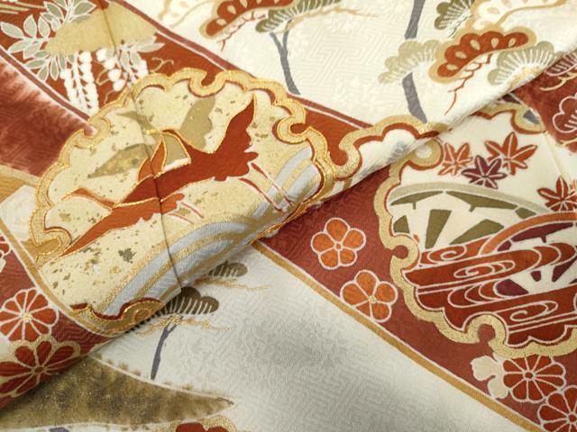 平和屋着物●訪問着 駒刺繍 蔓帯雪輪飛鶴花文 暈し染め 金彩 ロング丈 正絹 逸品 AABL1144cs
