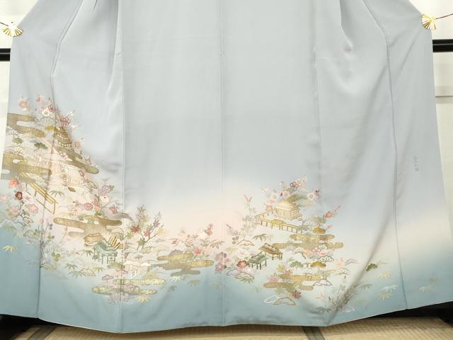平和屋着物●中国三大刺繍 相良刺繍 蘇州刺繍 総刺繍 訪問着 エ霞風景松竹梅文 暈し染め 金糸 金彩 正絹 逸品 AABL1149cs