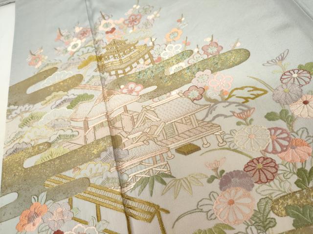 平和屋着物●中国三大刺繍 相良刺繍 蘇州刺繍 総刺繍 訪問着 エ霞風景松竹梅文 暈し染め 金糸 金彩 正絹 逸品 AABL1149cs