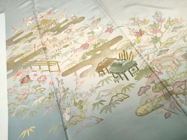 平和屋着物●中国三大刺繍 相良刺繍 蘇州刺繍 総刺繍 訪問着 エ霞風景松竹梅文 暈し染め 金糸 金彩 正絹 逸品 AABL1149cs
