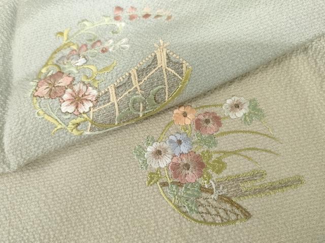 平和屋着物●訪問着 総刺繍 花丸文 暈し染め 金糸 正絹 逸品 AABL1151cs