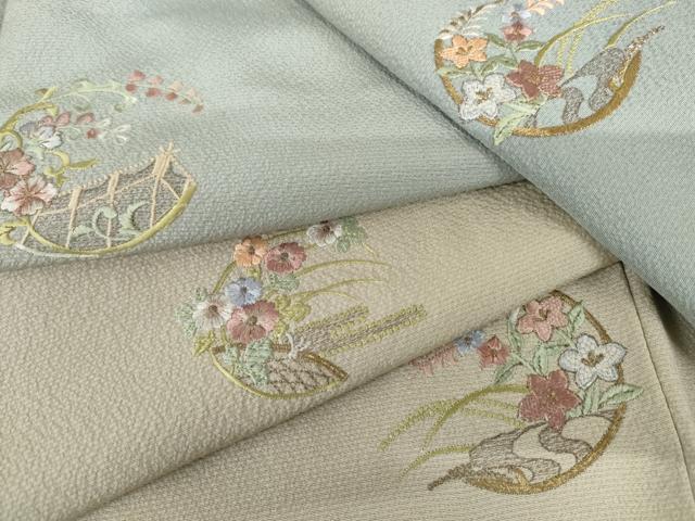 平和屋着物●訪問着 総刺繍 花丸文 暈し染め 金糸 正絹 逸品 AABL1151cs