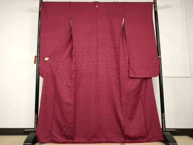 平和屋着物●豪華振袖 草花地紋 中紅色 正絹 逸品 AABL1155cs