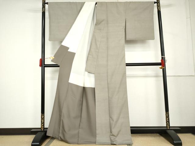 平和屋着物●結城紬 小倉太々 今幡部 色無地 絹鼠色 証紙付き 正絹 逸品 AABL1157cs