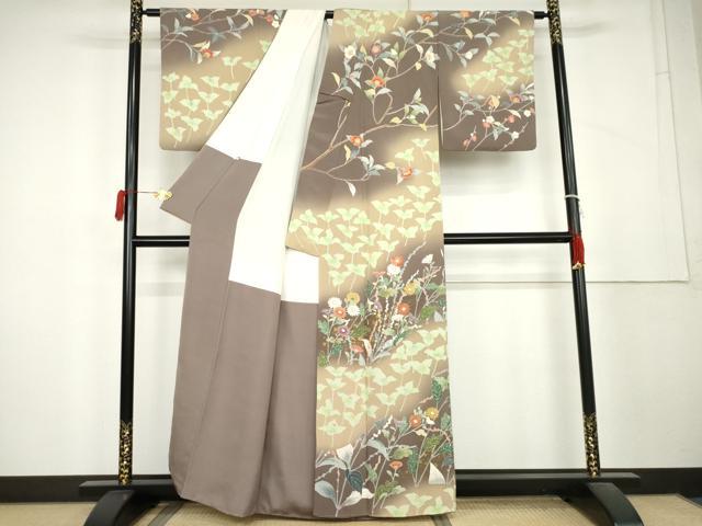 平和屋着物●訪問着 作家物 枝花文 暈し染め 金彩 鬼しぼ縮緬 正絹 逸品 AABL1159cs