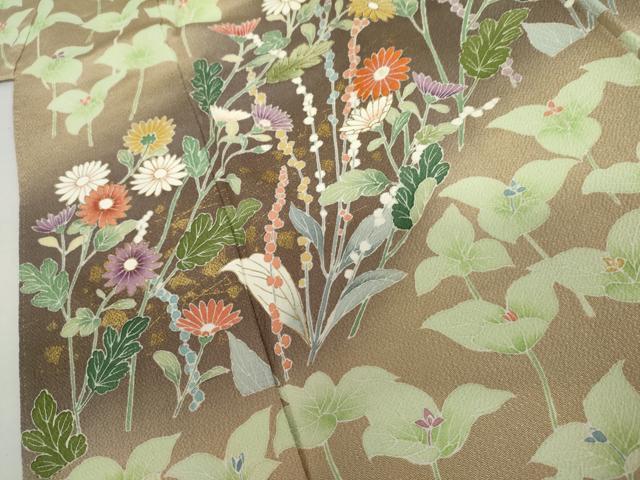 平和屋着物●訪問着 作家物 枝花文 暈し染め 金彩 鬼しぼ縮緬 正絹 逸品 AABL1159cs
