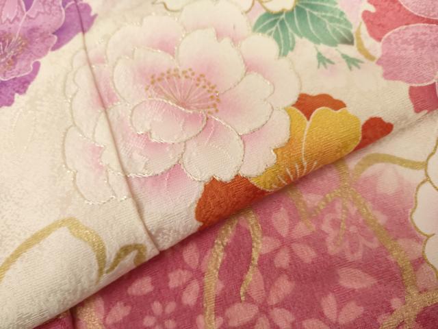 平和屋着物●豪華振袖 草花文 暈し染め 金彩 正絹 逸品 AABL1165cs