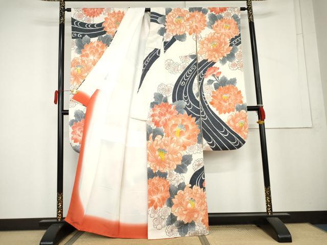 平和屋着物●名門 藤娘きぬたや・総絞り 振袖 流水草花文 正絹 逸品 AABL1166cs