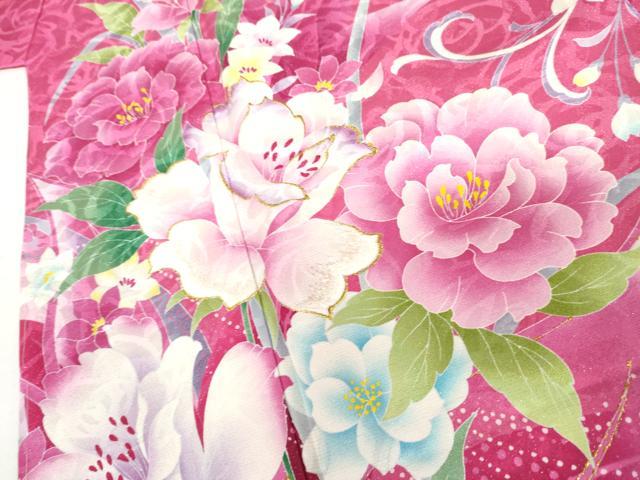 平和屋着物●豪華振袖 刺繍 孔雀羽草花文 暈し染め 金糸 銀通し地 正絹 逸品 AABL1167cs