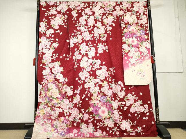 平和屋着物●豪華振袖 駒刺繍 花毬文 八重桜 暈し染め 金通し地 正絹 逸品 AABL1171cs