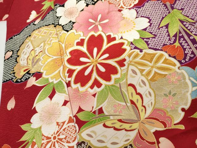 平和屋着物●豪華振袖 駒刺繍 雪輪花蝶文 正絹 逸品 AABL1173cs