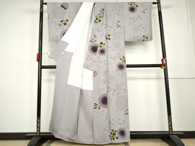 平和屋着物●上質な小紋 地紋起こし 菊 京都きもの友禅扱い 正絹 逸品 未使用 AABL1176cs