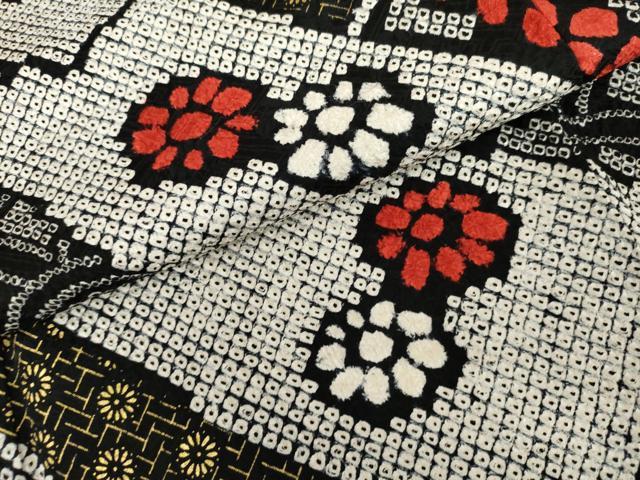 平和屋着物●豪華振袖 総絞り 蔓帯花文 黒地 金彩 正絹 逸品 AABL1177cs