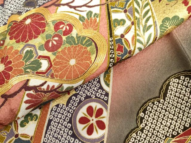 平和屋着物●豪華振袖 駒刺繍 蔓帯吉祥花松文 暈し染め 金彩 正絹 逸品 AABL1178cs