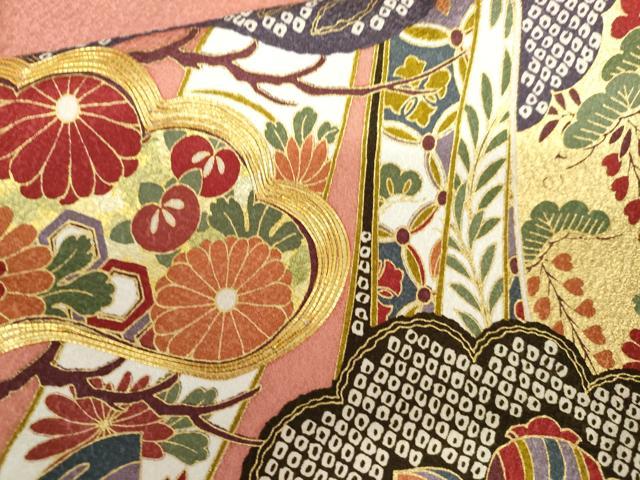 平和屋着物●豪華振袖 駒刺繍 蔓帯吉祥花松文 暈し染め 金彩 正絹 逸品 AABL1178cs