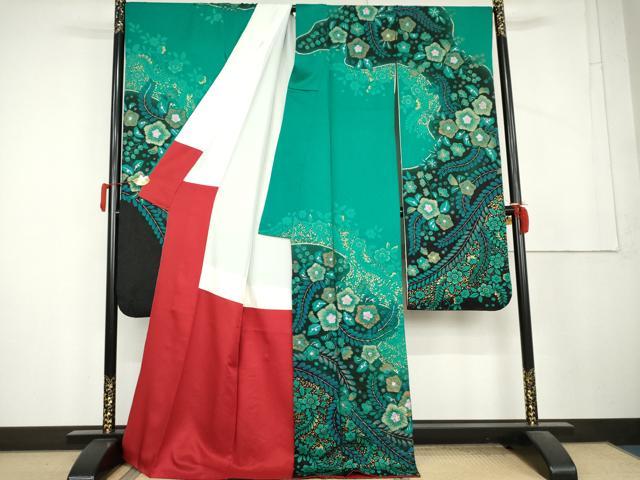 平和屋着物●豪華振袖 辻が花 金彩 金通し地 ロング丈 正絹 逸品 AABL1180cs