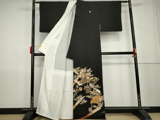 平和屋着物●豪華黒留袖 花車吉祥文 金彩 三越扱い 正絹 逸品 AABL1184cs