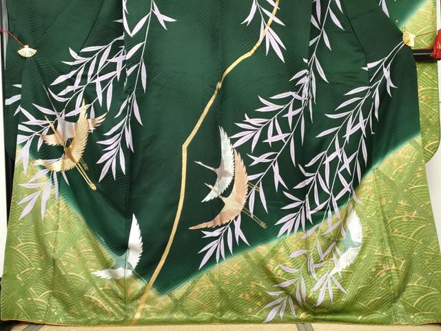 平和屋着物●豪華振袖 駒刺繍 枝垂れ柳飛鶴文 暈し染め 金銀彩 正絹 逸品 AABL1185cs
