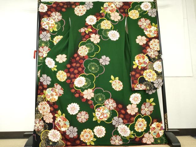 平和屋着物●豪華振袖 駒刺繍 舞桜文 暈し染め 金彩 正絹 逸品 AABL1192cs