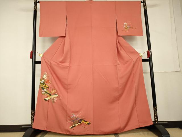 平和屋着物●訪問着 総刺繍 駒刺繍 草花文 正絹 逸品 AABL1193cs