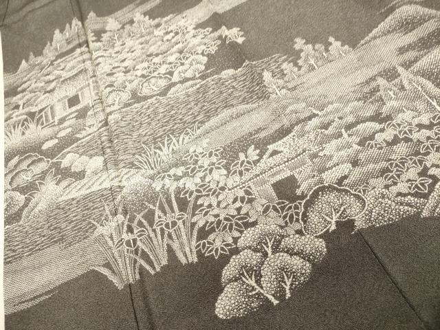 平和屋着物●江戸小紋 訪問着 鮫小紋柄 風景文 黒地 正絹 逸品 AABL1194cs