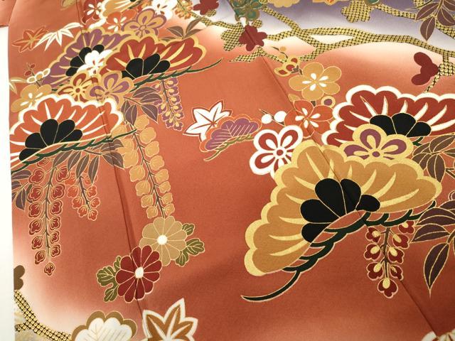 平和屋着物●豪華振袖 駒刺繍 松竹梅文 暈し染め 金彩 正絹 逸品 AABL1195cs