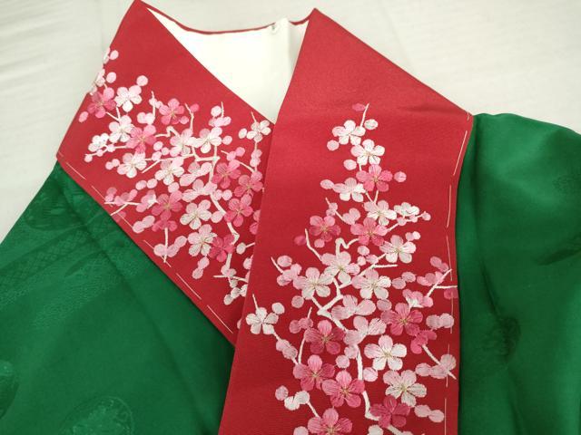 平和屋着物●振袖用長襦袢 無双仕立て エ霞絵皿地紋 常磐色地 正絹 逸品 AABL1199cs