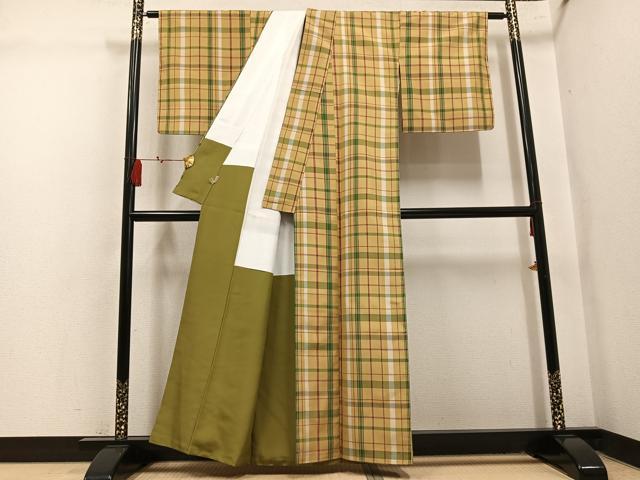 平和屋着物●上質な紬 格子 ますいわ屋扱い 正絹 逸品 未使用 AABL1201ph