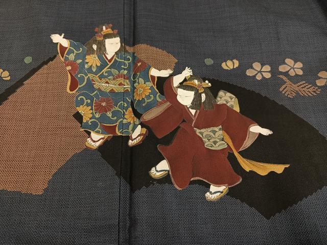 平和屋着物●訪問着 本場大島紬 9マルキ 地紙女人花文 正絹 逸品 AABL1203ph