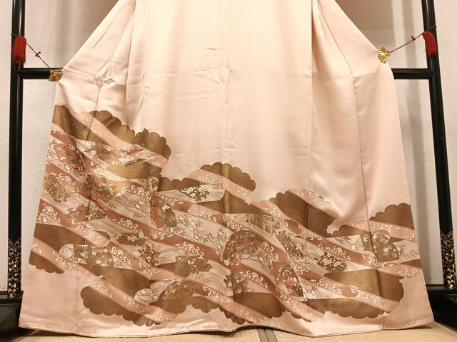 平和屋着物●吉澤友禅 色留袖 駒刺繍 地紙花文 金彩 反端付き 正絹 逸品 AABL1212ph